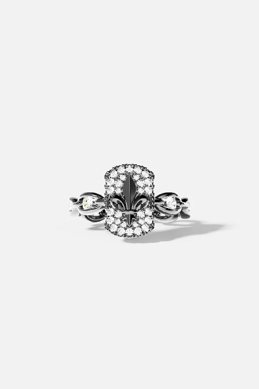 Petite flower rings-Fleur de Lis Pavé Chain Ring