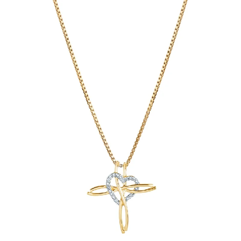 Slanted design necklaces-14k Yellow Gold Diamond Heart Cross Pendant Necklace