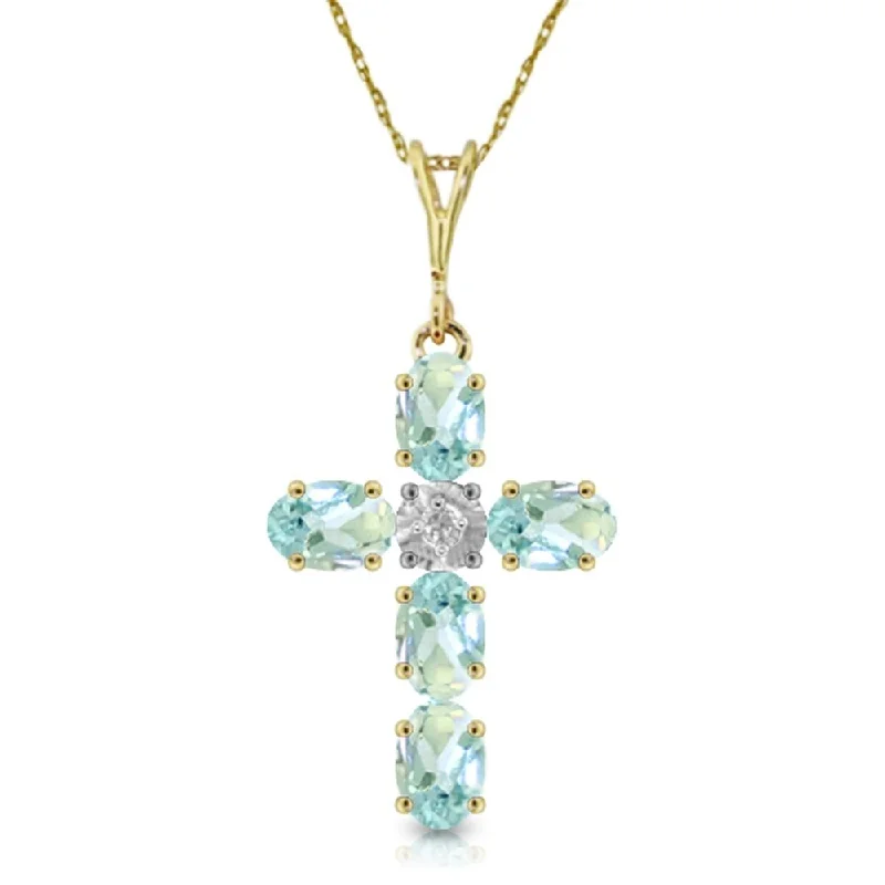 Twisted knot necklaces-1.75 Carat 14K Gold Cross Necklace Natural Diamond Aquamarine