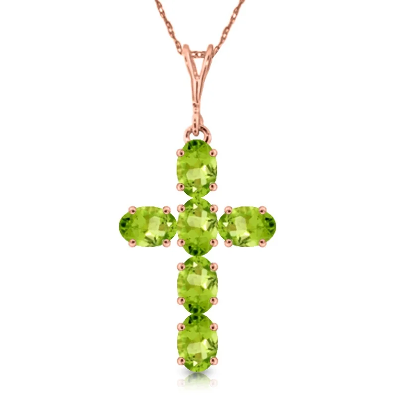 Cord fringe necklaces-1.5 Carat 14K Solid Gold Cross Gemstone Necklace Natural Peridot