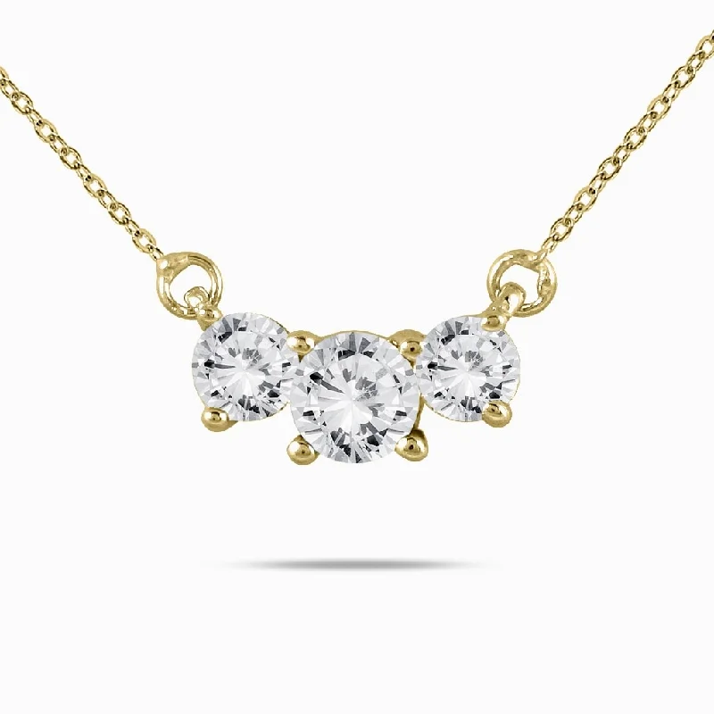 Tiered link necklaces-Marquee 1 Carat TW Three Stone Diamond Pendant Necklace in 14K Yellow Gold