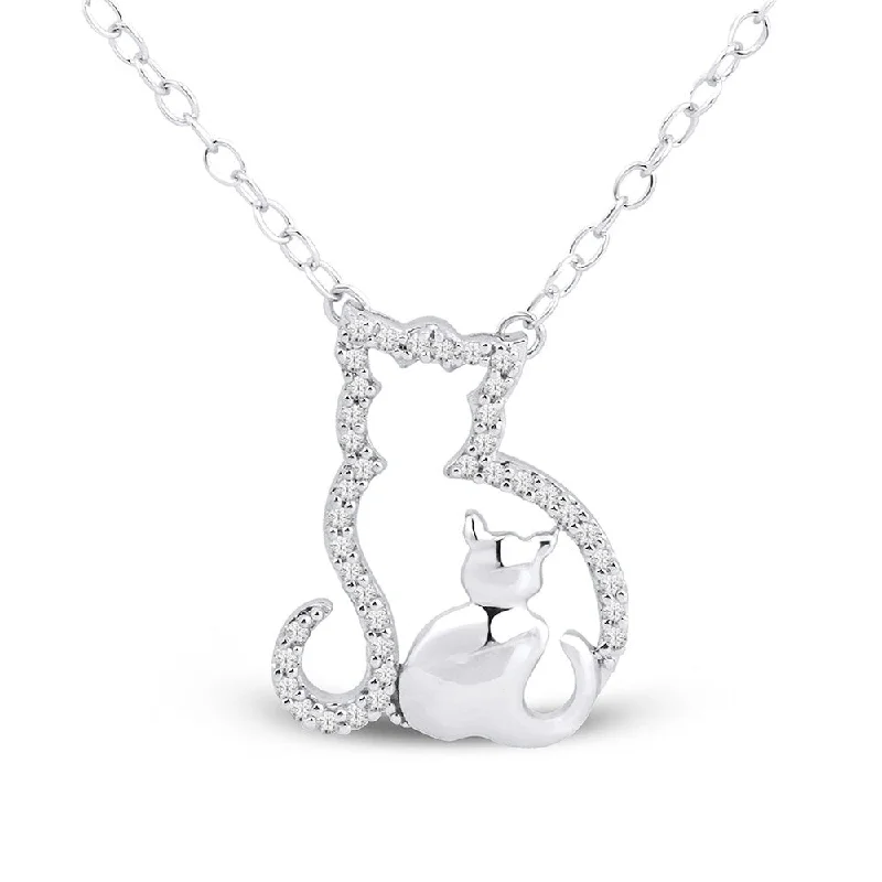 Faith charm necklaces-1/10ct TDW Diamond Mom and Child Necklace in Sterling Silver by De Couer