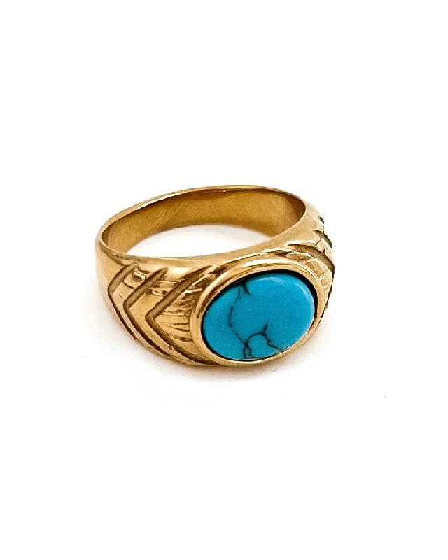 Solid band rings-Ria Turquoise Stone Gold Ring