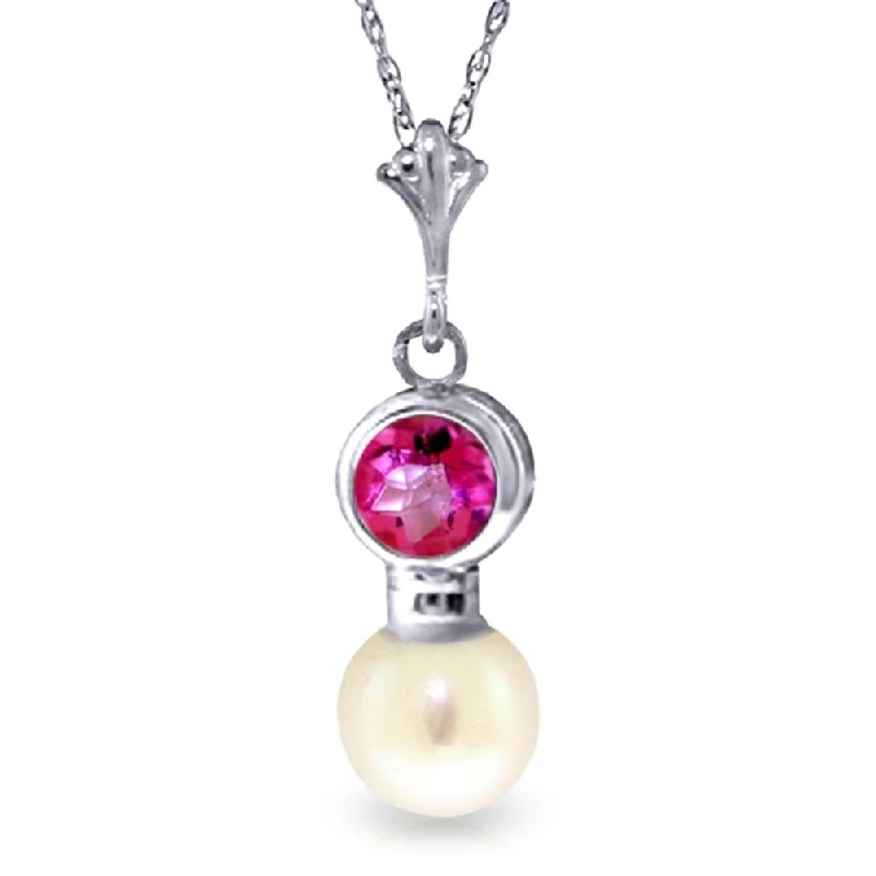 Topaz drop necklaces-1.23 Carat 14K White Gold Une Valse Pink Topaz Pearl Necklace