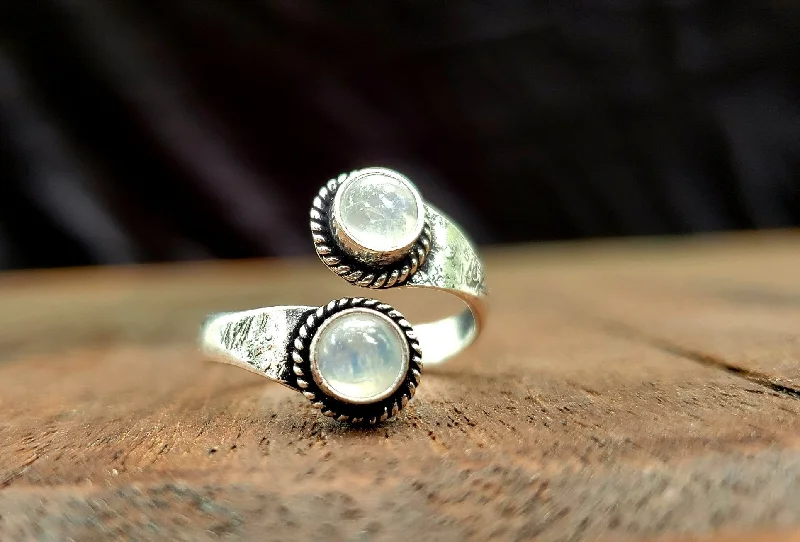 Cluster gem rings-Adjustable Brass Moonstone Ring