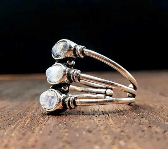 Elastic open rings-Moonstone Trinity Ring