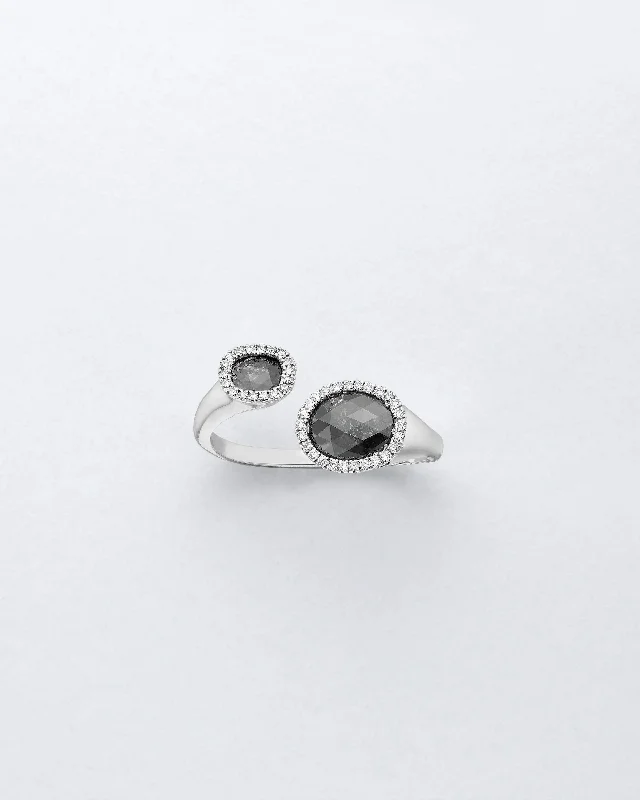 Light clay rings-Duet Double Charcoal Diamond Ring