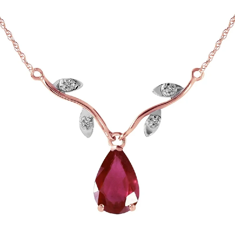 Surf wave necklaces-14K Rose Gold Natural Diamond & Ruby Necklace Genuine