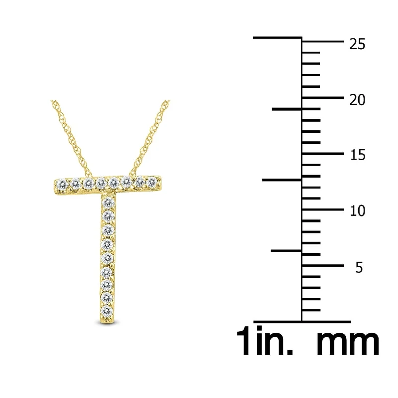 Birch wood necklaces-Marquee 1/10 Carat TW T Initial Diamond Pendant Necklace in 10K Yellow Gold with Adjustable Chain