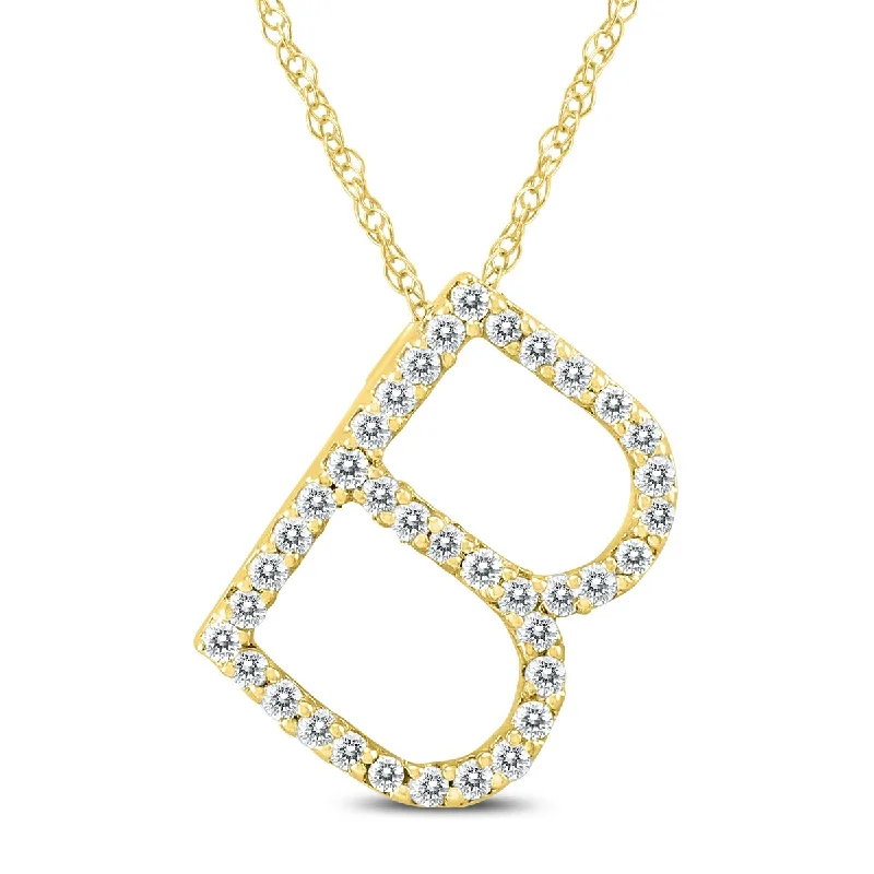 Half moon necklaces-Marquee 1/6 Carat TW B Initial Diamond Pendant Necklace in 10K Yellow Gold with Adjustable Length Chain