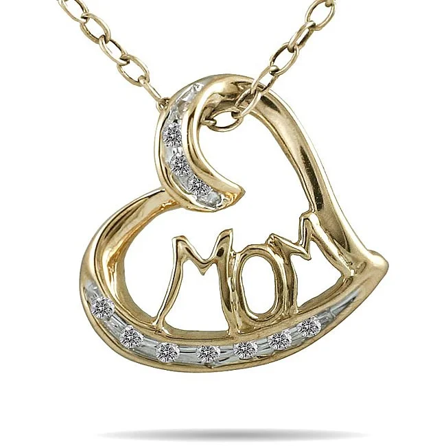 Rope braid necklaces-Marquee 10k Yellow Gold 1/8ct TDW White Diamond 'MOM' Heart Necklace (I-J, I1-I2)