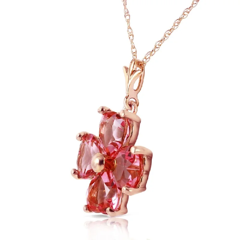 Thick bar necklaces-3.8 Carat 14K Solid Rose Gold Heart Cluster Pink Topaz Necklace