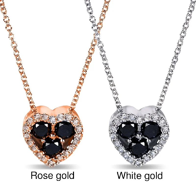 Oval gem necklaces-Annello by Kobelli 10k Gold 2/5ct TDW Black and White Diamond Halo Petite Heart Necklace