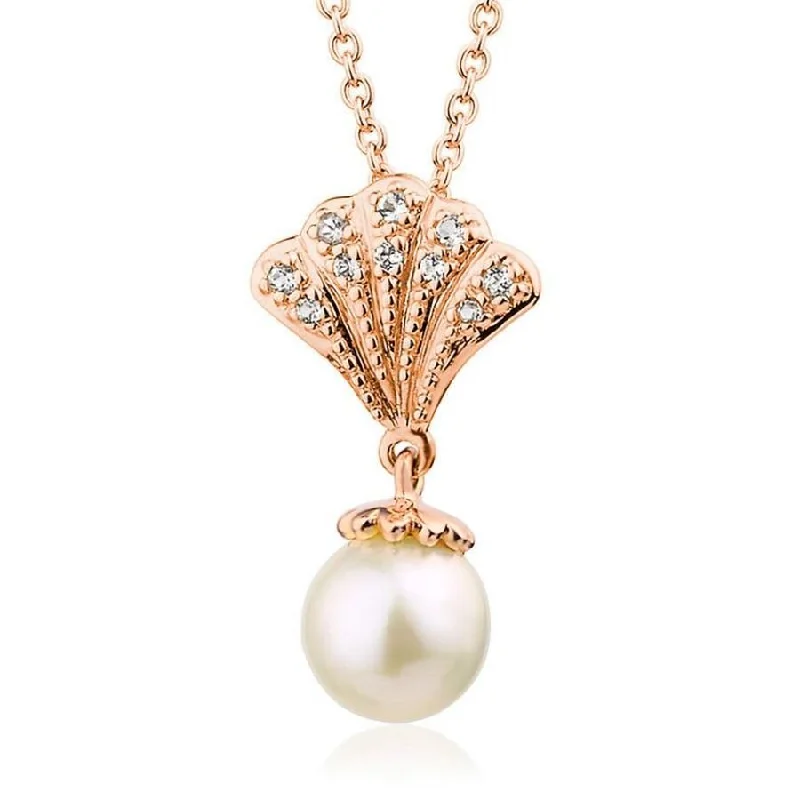 Teardrop engagement rings-9ct Rose Gold Windsor Cultured Pearl & White Topaz Set Pendant