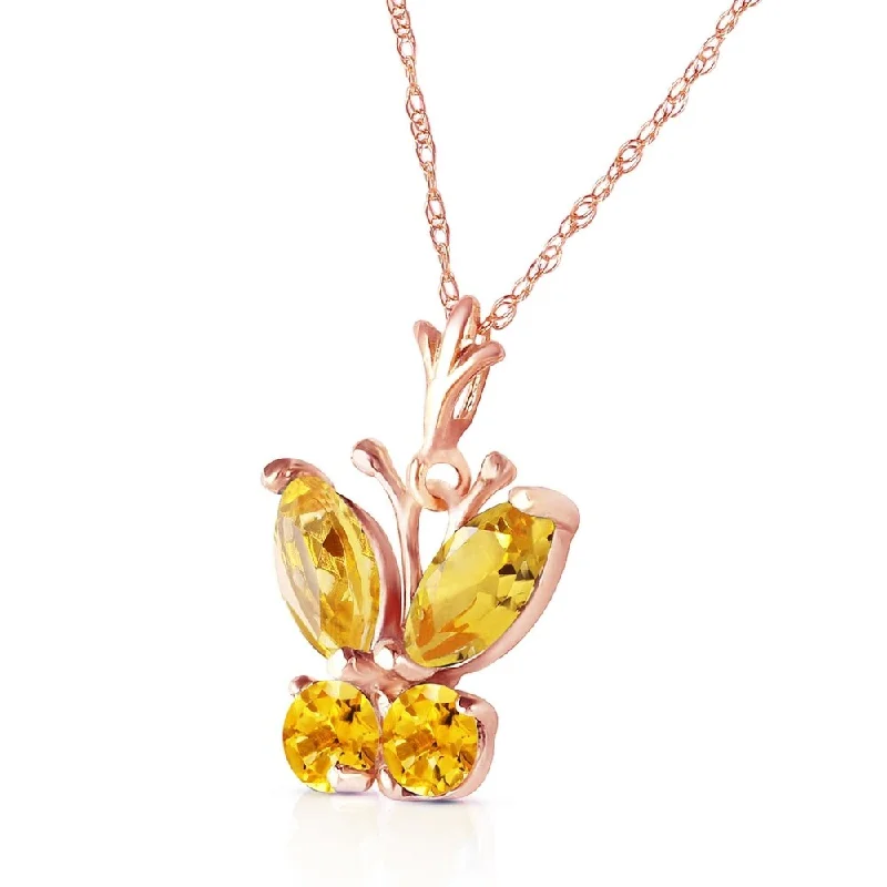 Simple gem necklaces-0.6 CTW 14K Solid Rose Gold Butterfly Necklace Citrine