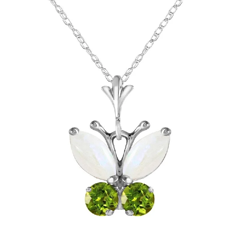 Flat knot necklaces-0.7 Carat 14K White Gold Butterfly Necklace Opal Peridot