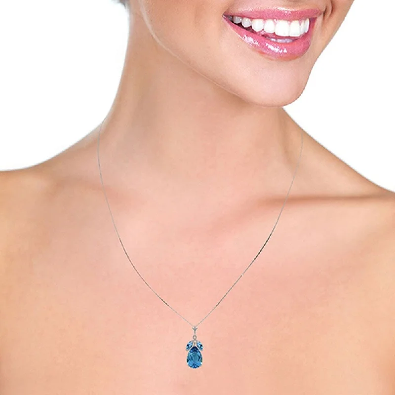 Linen thread necklaces-6.5 Carat 14K Solid White Gold Miles To Go Blue Topaz Necklace