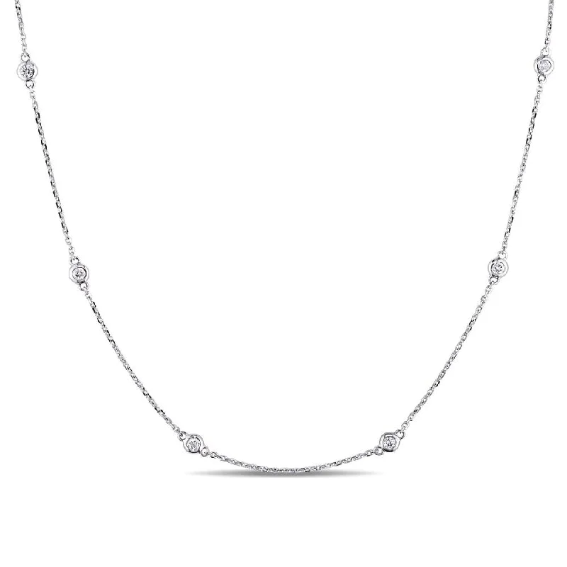 Cosmic charm necklaces-Miadora 14k White Gold 1/3ct TDW Diamond Station Necklace