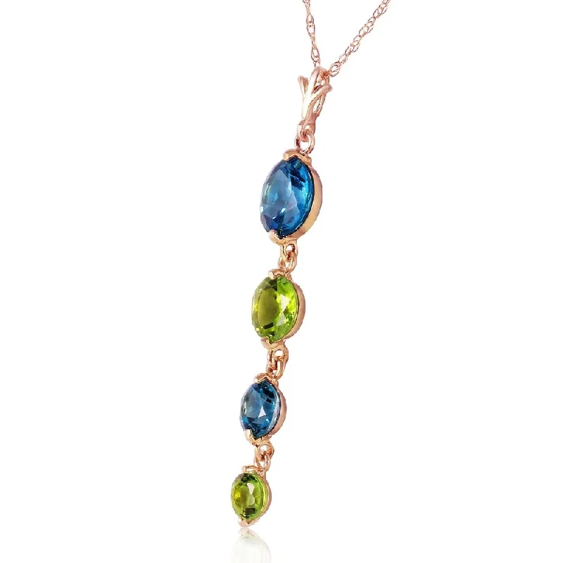 Fine thread necklaces-14K Solid Rose Gold Necklace with Natural Blue Topaz & Peridots