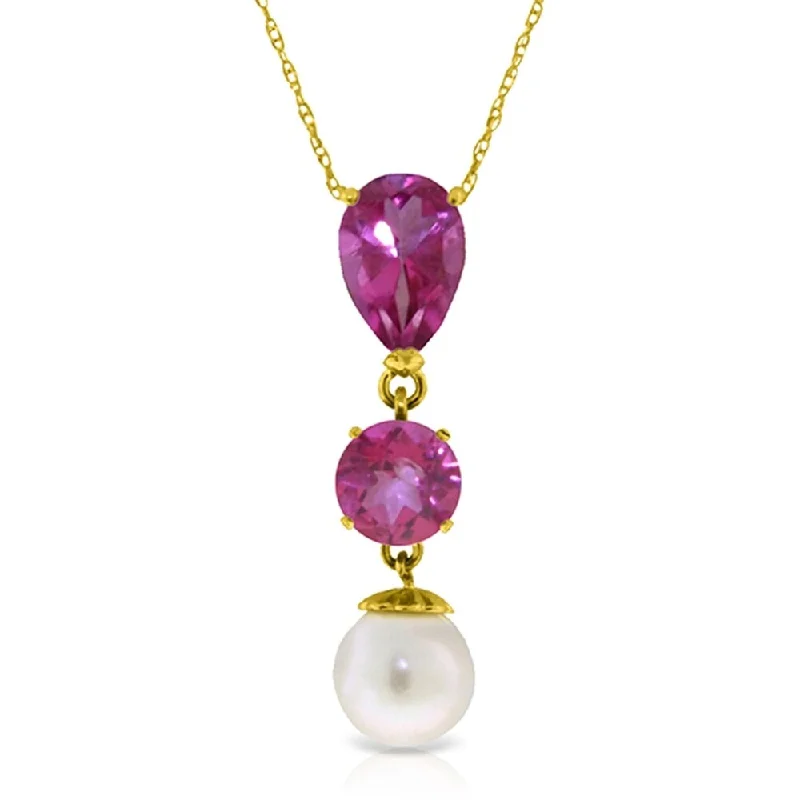 Full moon necklaces-5.25 Carat 14K Gold Necklace Pink Topaz Pearl