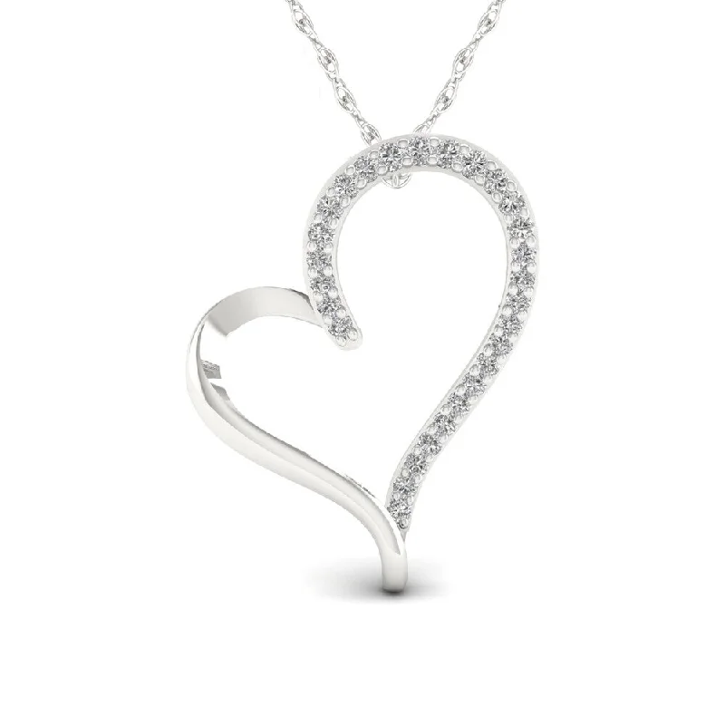 Yarn fringe necklaces-1/6ct TDW Diamond Heart Necklace in Sterling Silver - White