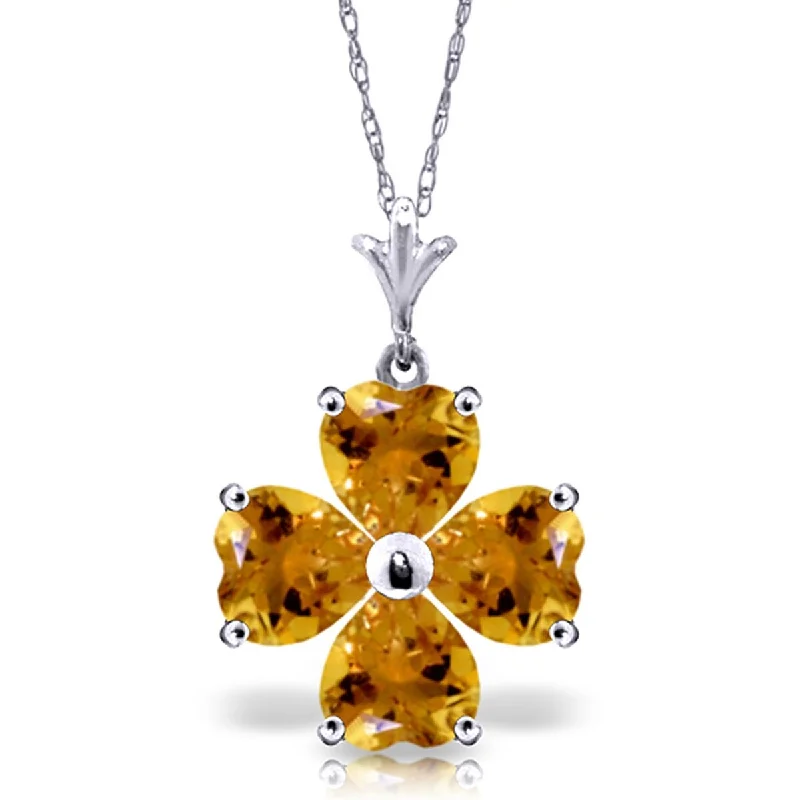 Retro deco necklaces-3.8 Carat 14K Solid Gold Flower Heart Cluster Citrine Necklace