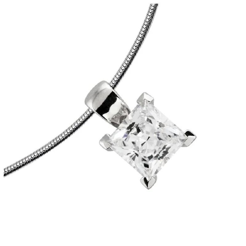 Retro charm engagement rings-Silver Princess Cut Cubic Zirconia Solitaire Pendant