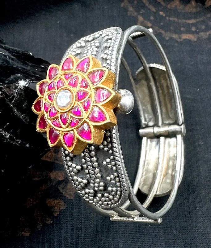 Silk cord bangles-The Embellished Silver Kada Bracelet (Size 2.4)