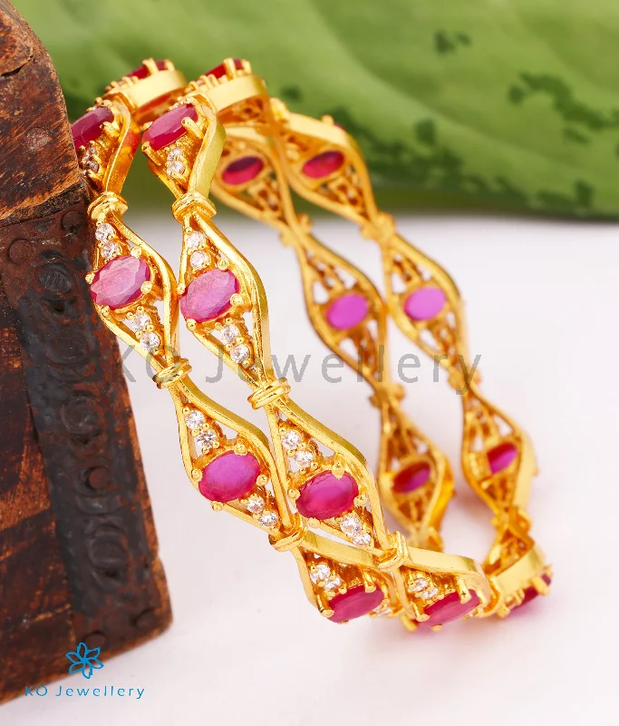 Topaz bead bangles-The Vidisha Silver Kempu Bangle (Size 2.2/2.4/2.6/2.8)