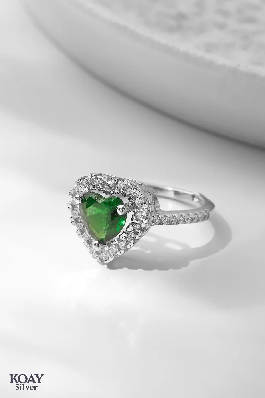 Baroque pearl rings-Zircon Green Heart Ring