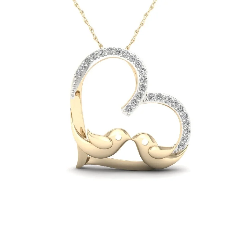 Silk cord necklaces-De Couer 10k Yellow Gold 1/10ct TDW Diamond Dove in Heart Necklace