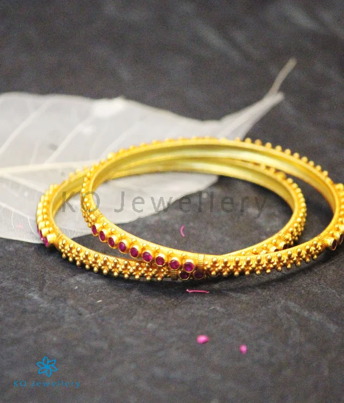 Solid stone bangles-The Rati Silver Kempu Bangle (Red/Size/2.2/2.4/2.6/2.8)