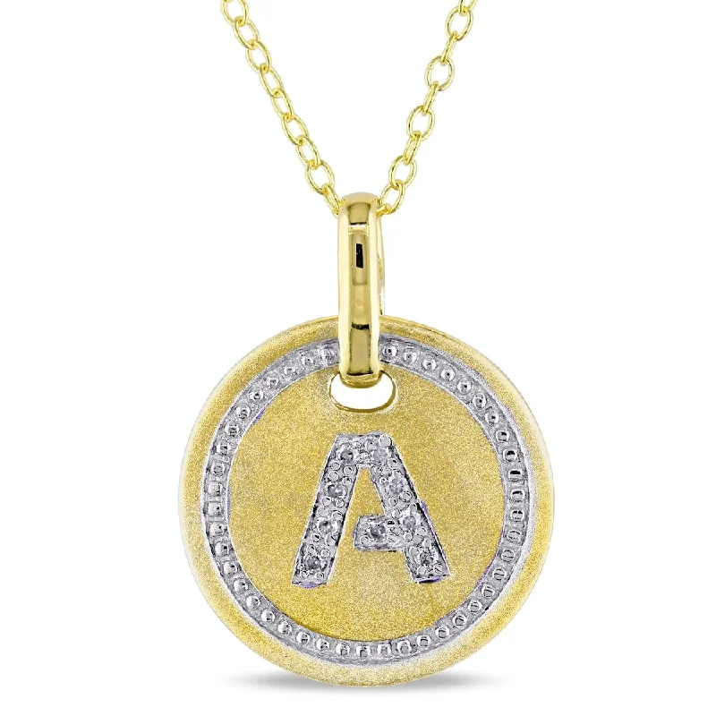 Light filigree necklaces-Miadora Yellow Plated Sterling Silver Diamond A-Initial Halo Charm Necklace