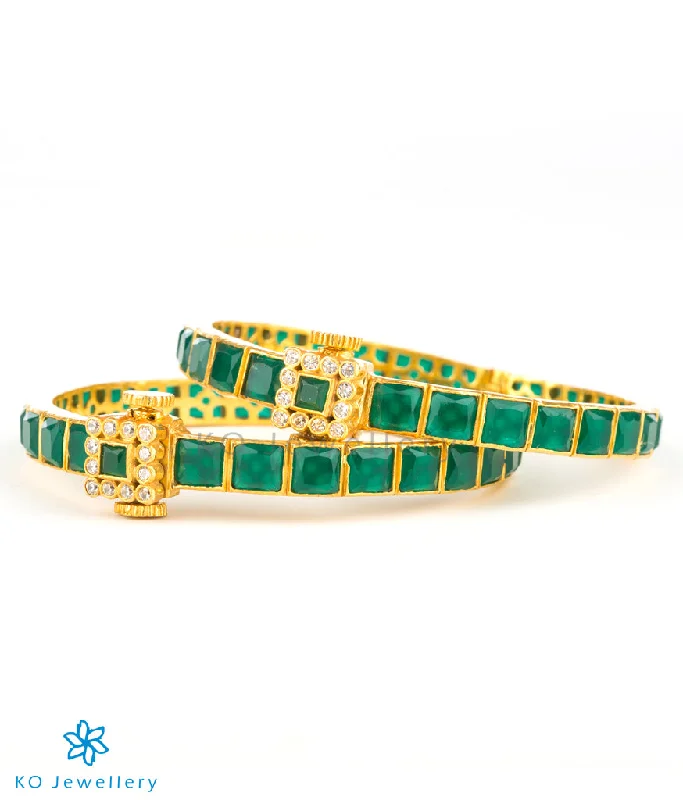 Bead-twisted bangles-The Sampada Silver Kemp Bracelet(Green/White/Size/2.2/2.4/2.6/2.8)