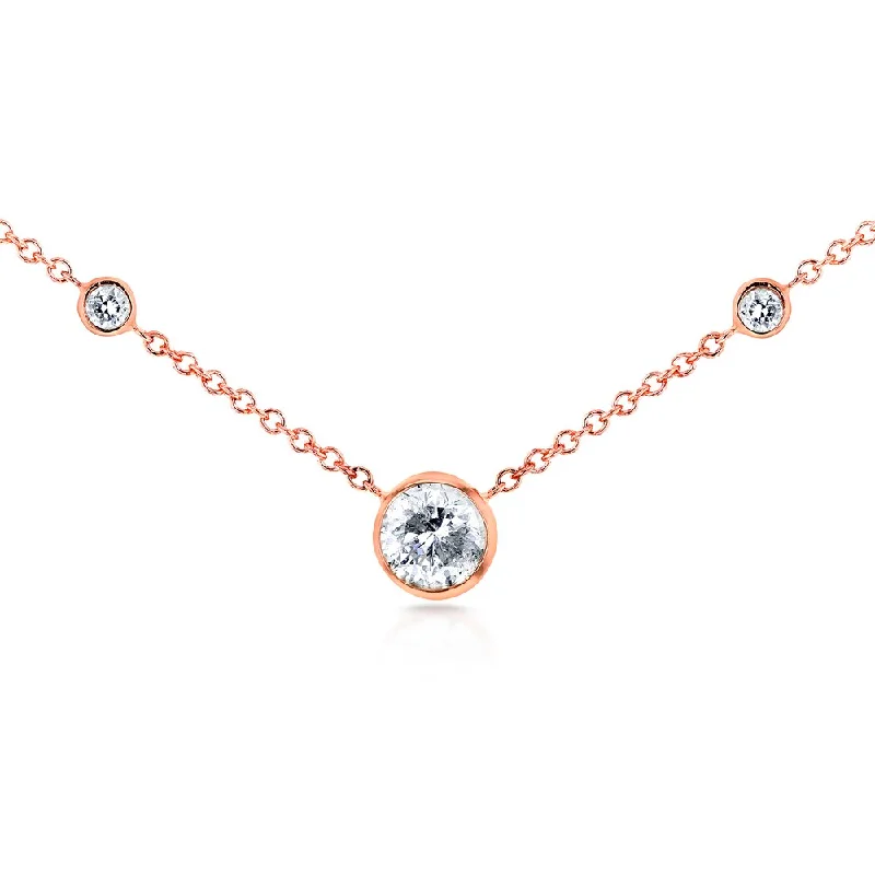 Glossy pearl necklaces-Annello by Kobelli 14k Rose Gold 1/3ct TDW 3-Bezel Round Diamond Necklace