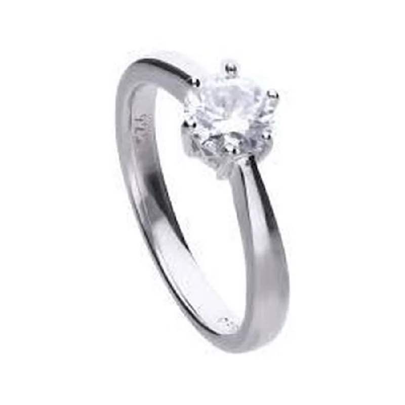 Double shank engagement rings-Silver Cubic Zirconia Solitaire Ring, size P