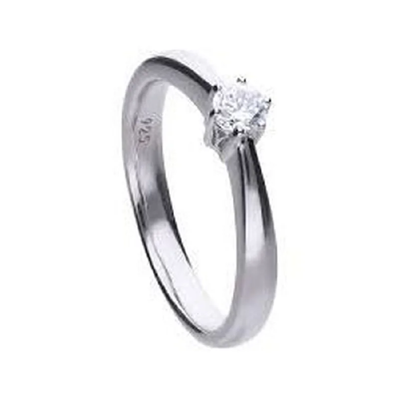 Halo pearl engagement rings-Silver Cubic Zirconia Solitaire Ring, size P 1/2