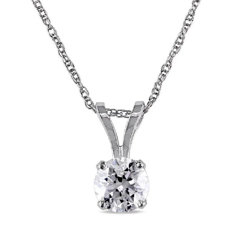 Rustic silver necklaces-3/4ct TDW Diamond Solitaire Necklace in 14k White Gold by The Miadora Signature Collection