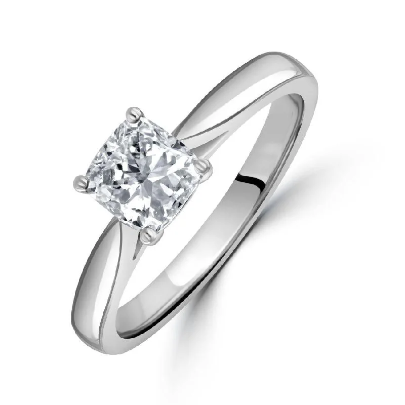 Sleek modern engagement rings-0.80ct Cushion Cut Diamond Solitaire Platinum Ring