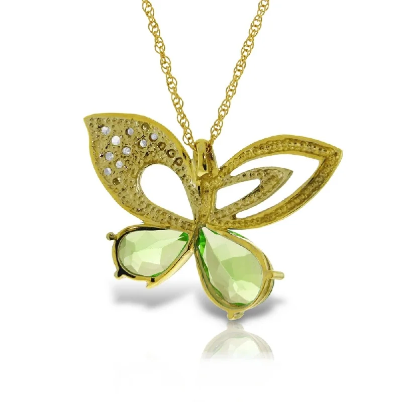 Braided link necklaces-14K Solid Gold Batterfly Necklace with Natural Diamonds & Peridots