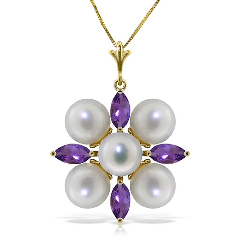 Tide shape necklaces-6.3 Carat 14K Solid Gold Demure Amethyst pearl Necklace