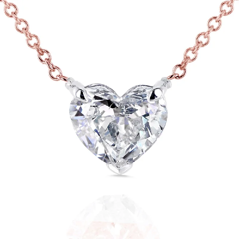 Chic art necklaces-Annello by Kobelli 14k Rose Gold Floating Heart Certified 1ct Diamond Solitaire Necklace