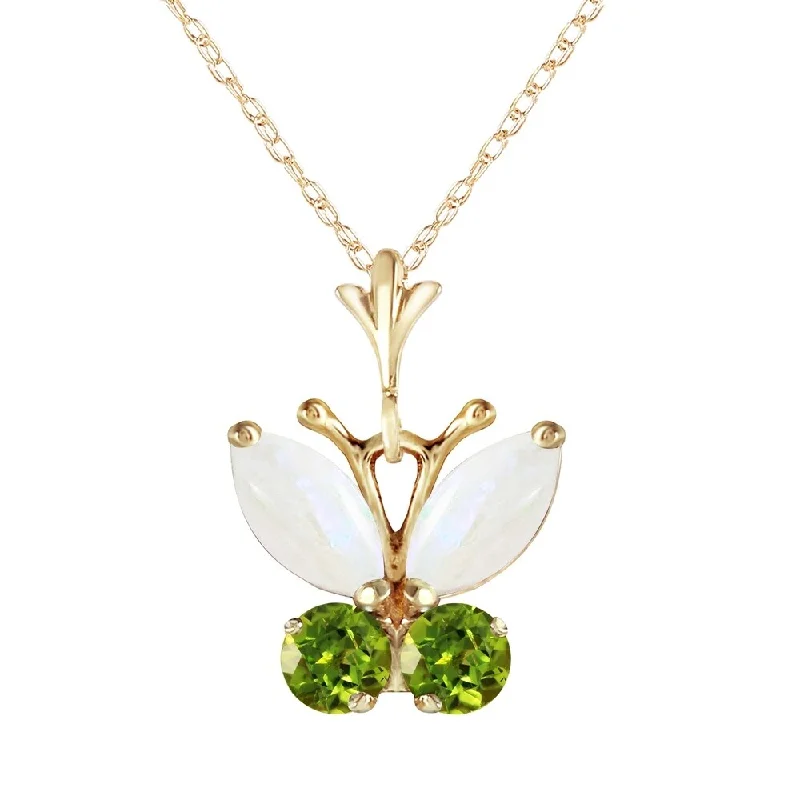 Braided link necklaces-0.7 Carat 14K Gold Butterfly Necklace Opal Peridot