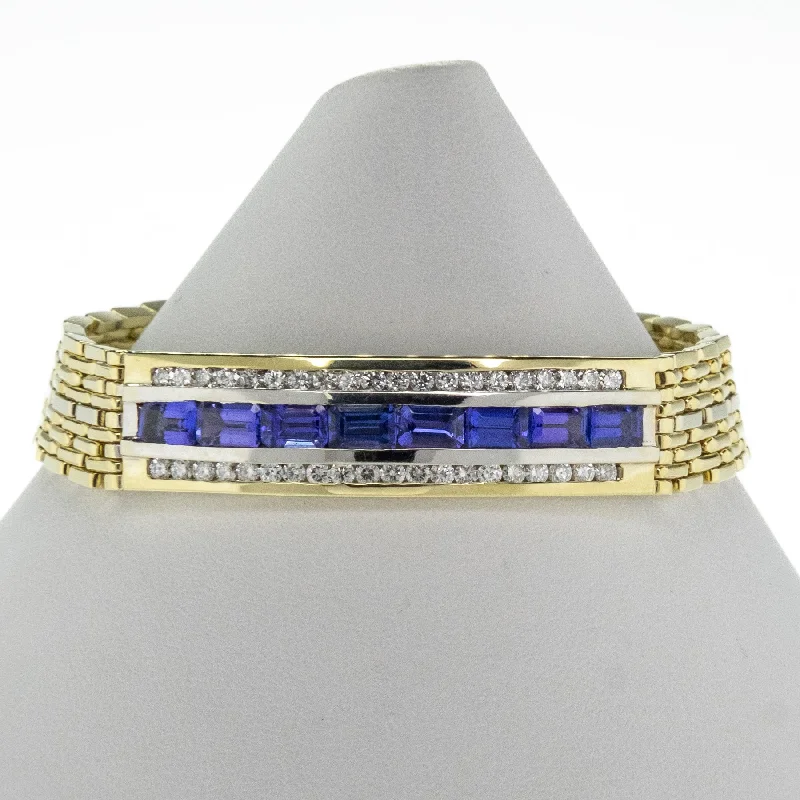 Glossy pearl bangles-Tanzanite and Diamond Gent's Bracelet in 14K Yellow Gold