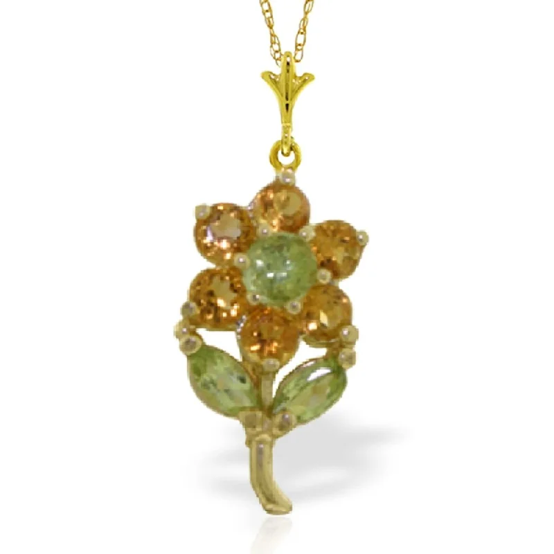 Zodiac charm necklaces-1.06 Carat 14K Gold Flower Necklace Citrine Peridot