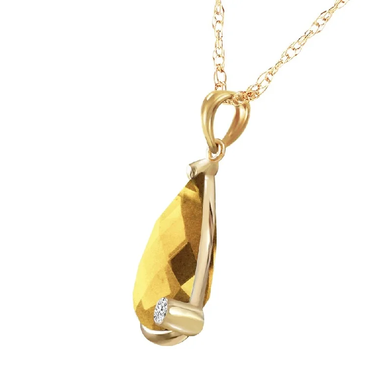 Lapis gem necklaces-14K Solid Gold Necklace withBriolette Checkerboard Cut Citrine & Diamond