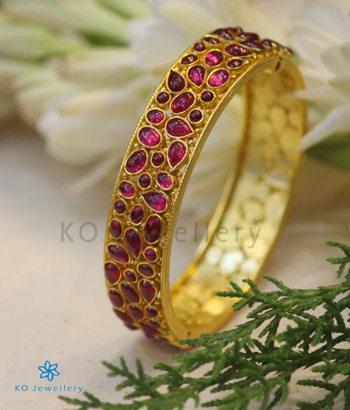 Bold gem bangles-The Ahana Silver Kempu Bracelet(Size 2.4/2.6/2.8)