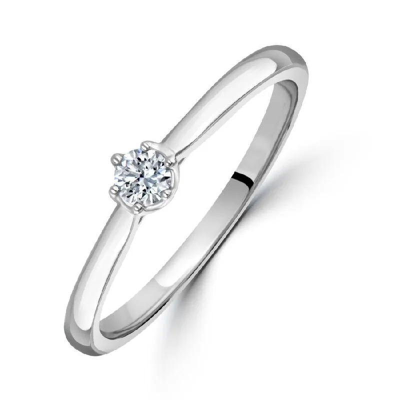 Round halo engagement rings-0.10ct Round Brilliant Cut Diamond Solitaire 18ct White Gold Ring