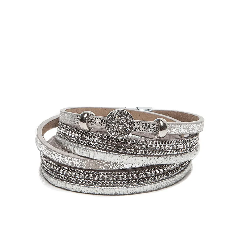 Spring clasp bangles-Eastar Multi-Strand Faux Leather Wrap Bracelet with Crystal Charm