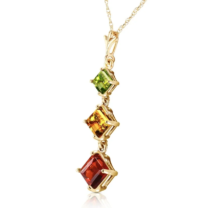 Radiant charm necklaces-2.4 Carat 14K Solid Gold Necklace Peridot, Citrine Garnet